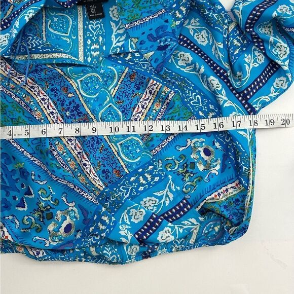 Rachel Zoe Blue Print Cropped Blouse Size Small - Picture 2 of 9